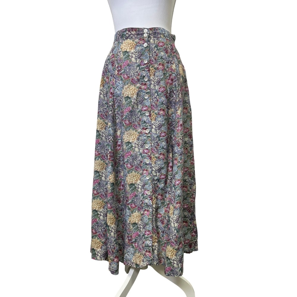 Vintage Monsoon Floral Maxi Skirt Button Front High Waist Cottagecore Peasant